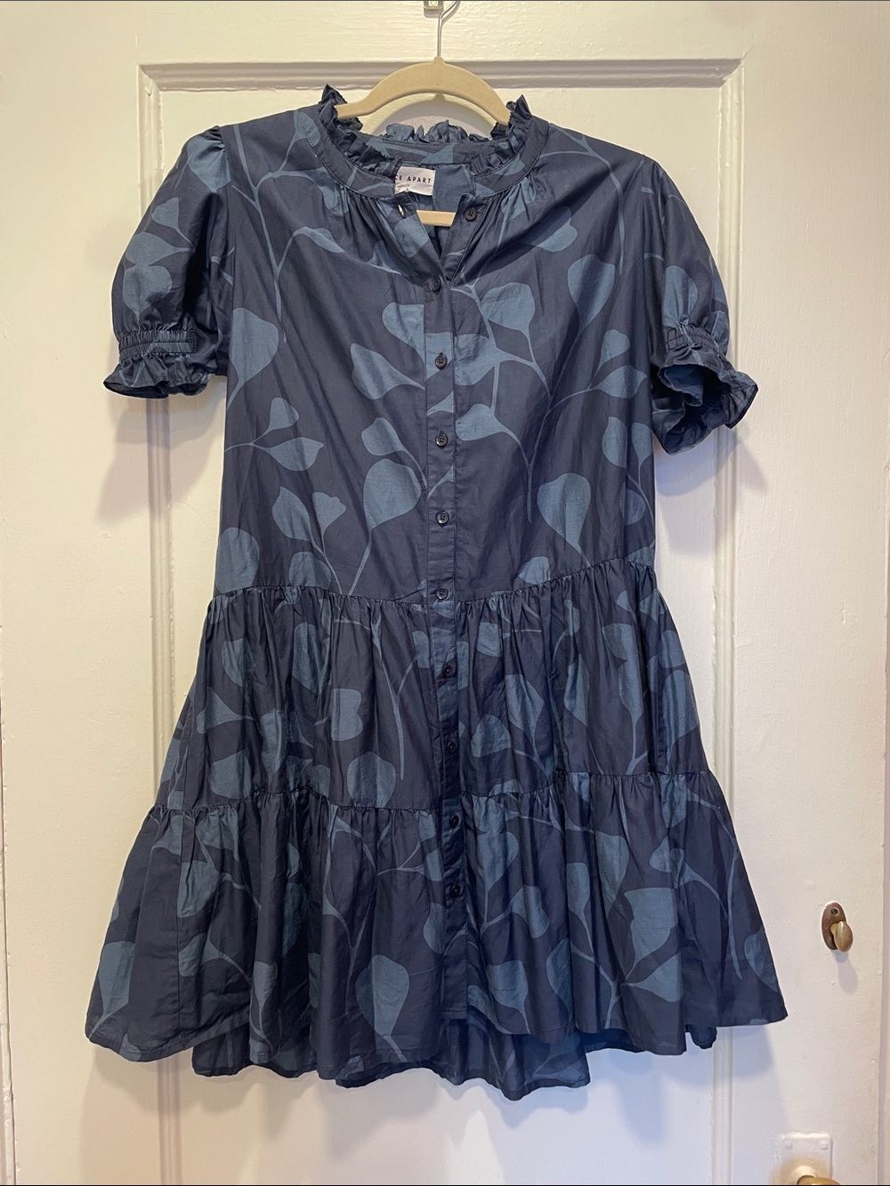Apiece Apart Las Alturas Mini Dress in a blue/indigo leaf print XS